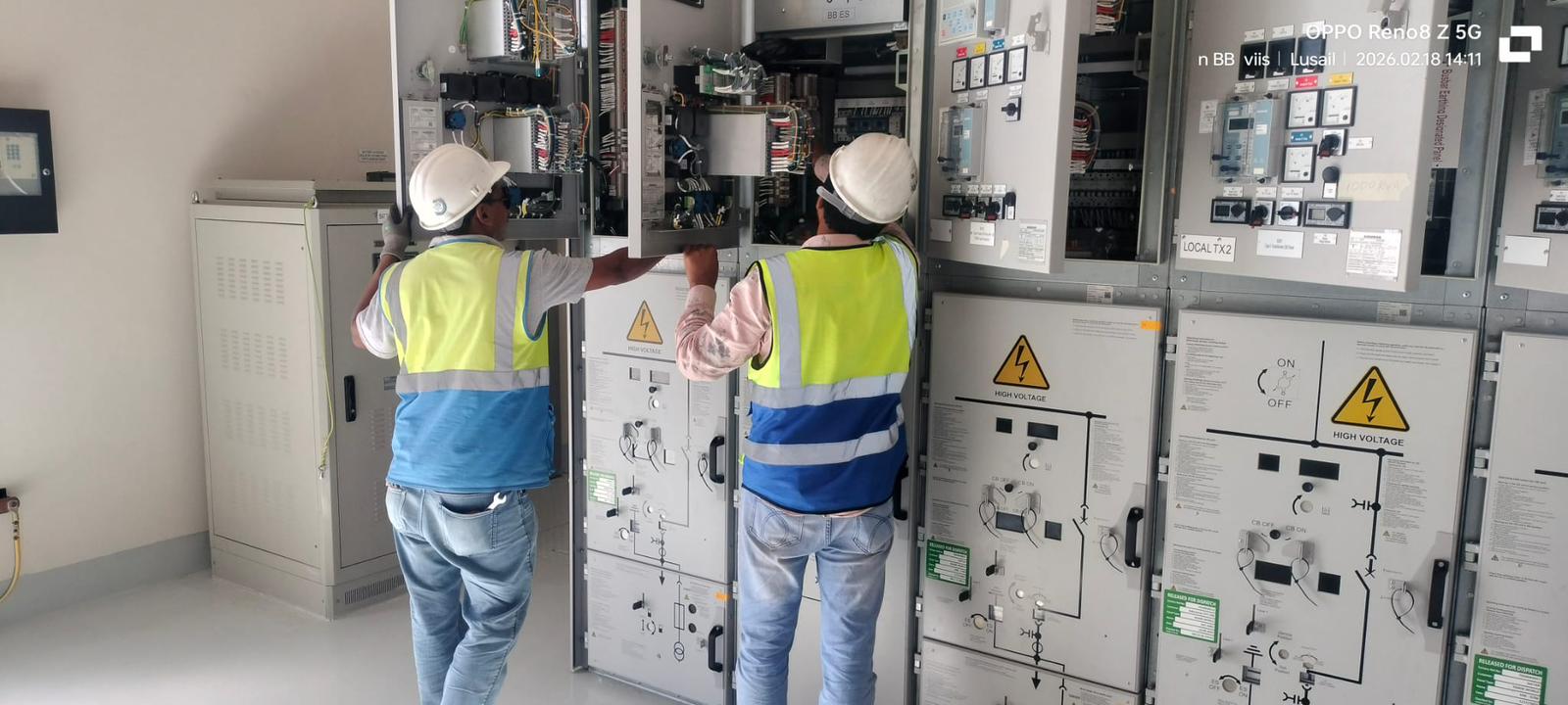 Pegasus technicians working on high voltage switchgear panels on site